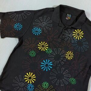 Brooklyn Xpress Polo Shirt Mens XL Black Embroidered Sunburst Short Sleeve Y2K